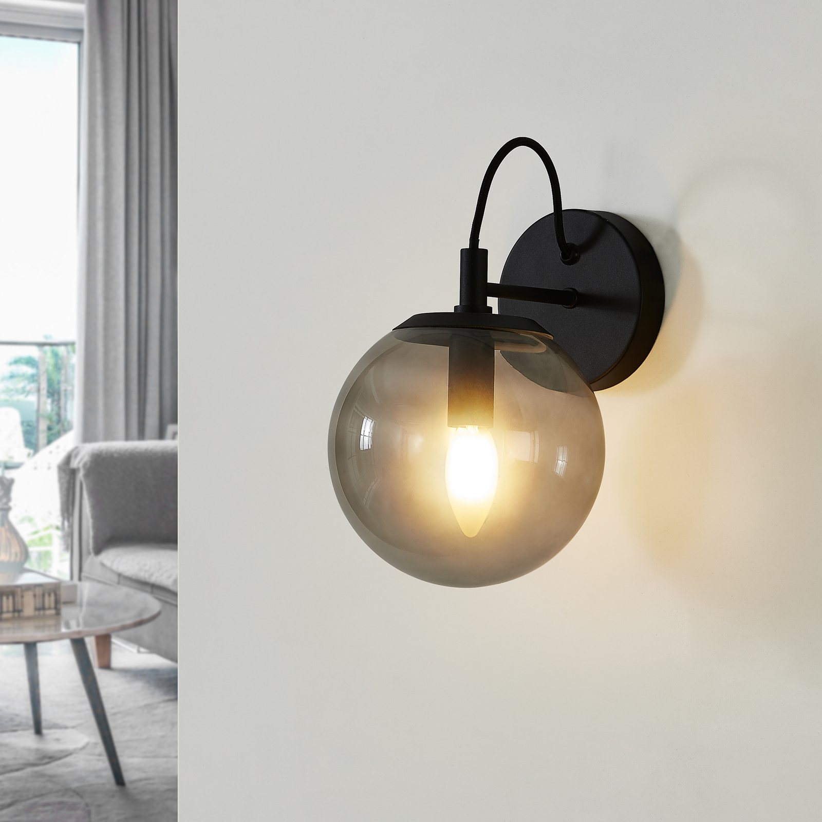 Lucande Sotiana -seinävalo, Lasipallo, Musta - Image 2