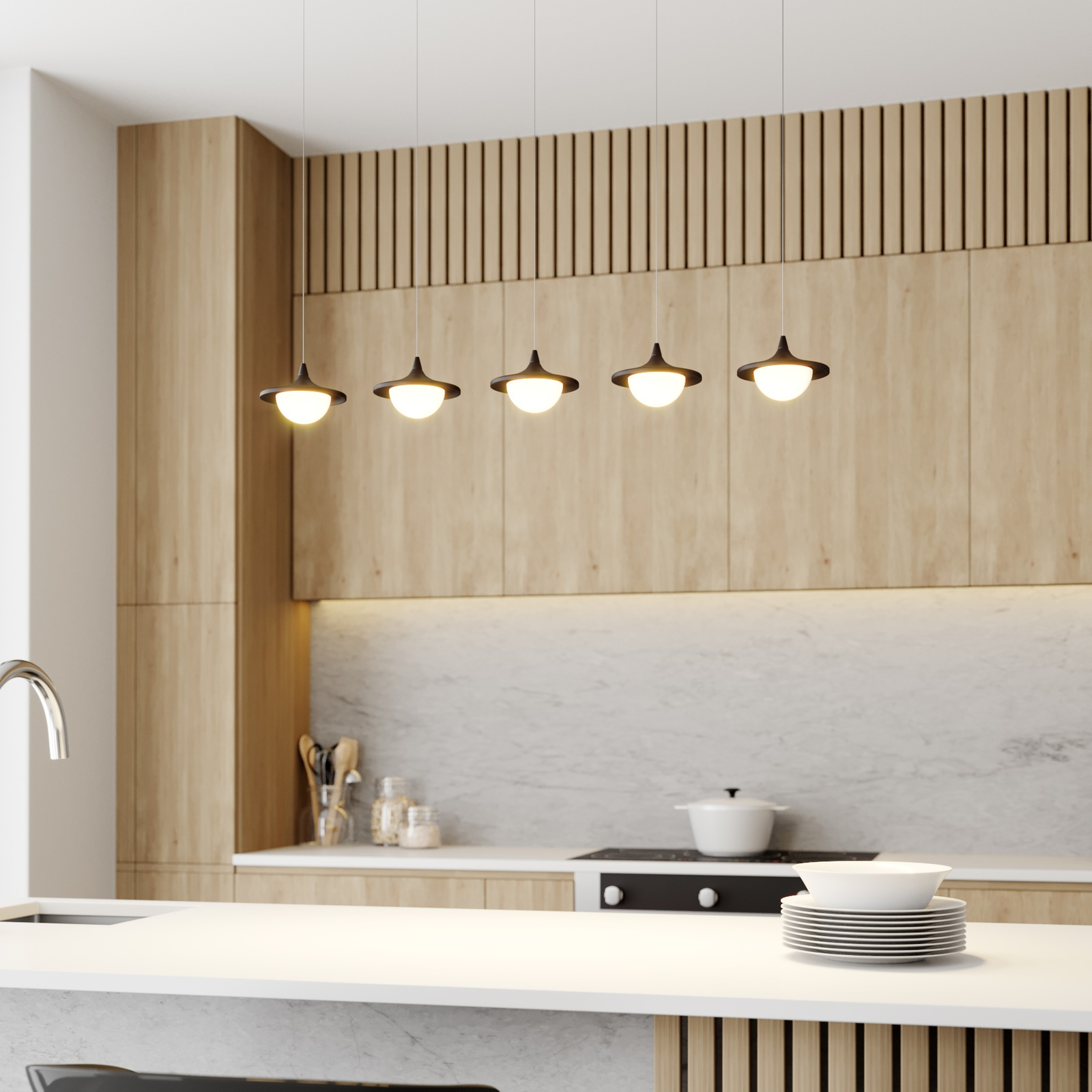 Lucande Tamsi -LED-riippuvalo, 5-lamp., Himmennys