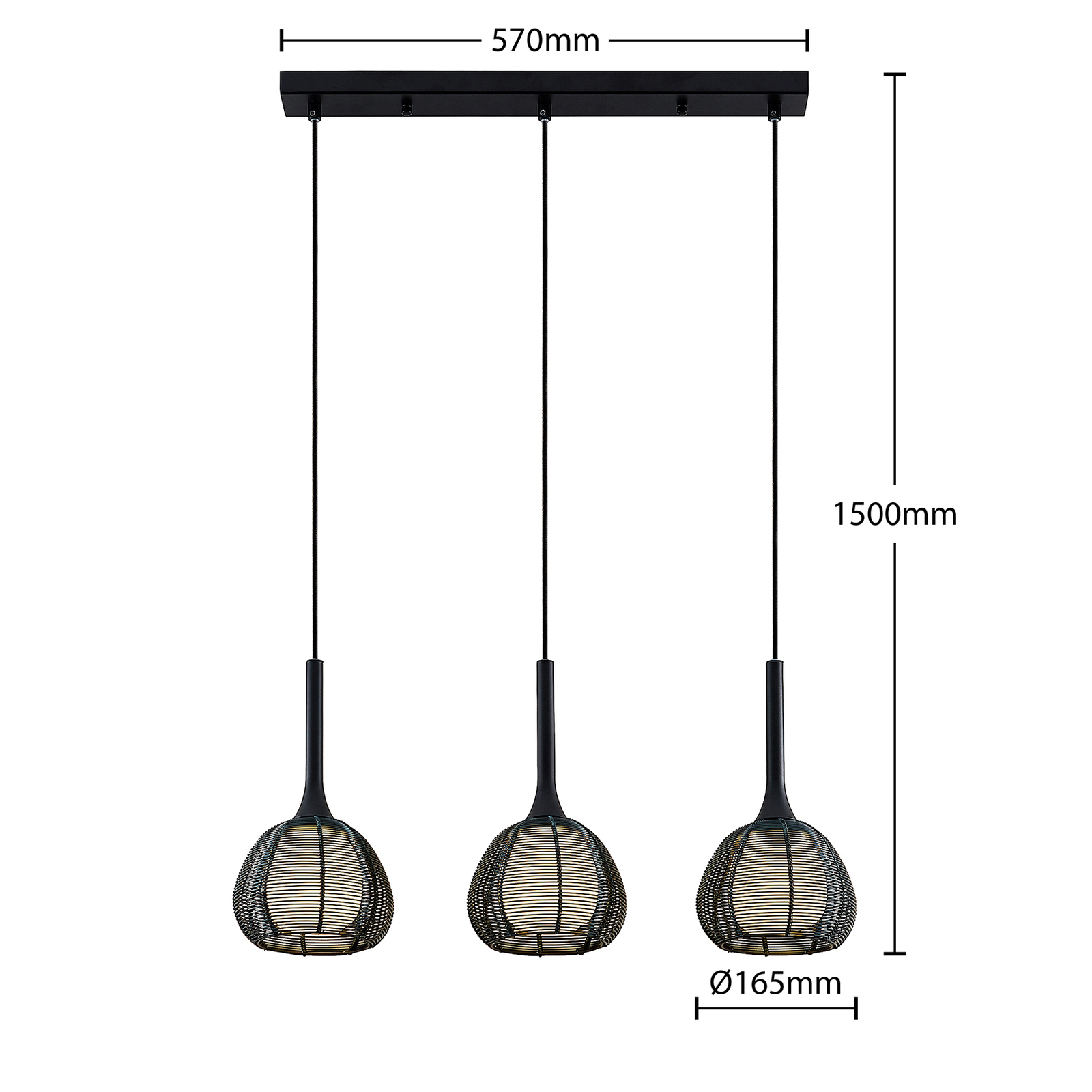 Lucande Tetira -riippuvalo, 3-lamppuinen, Musta - Image 6