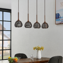 Lucande Tetira -riippuvalo, 4-lamppuinen, Ruskea