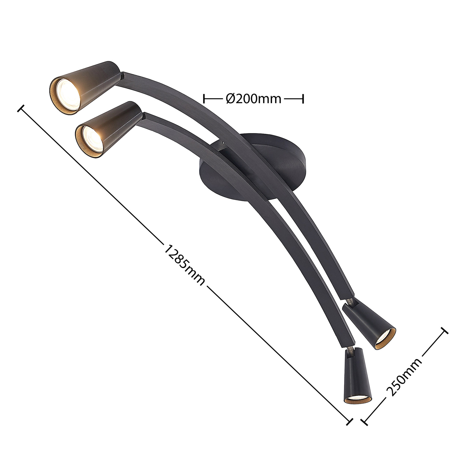 Lucande Velanoris -kattovalo, 4 Lamppua, Musta - Image 4
