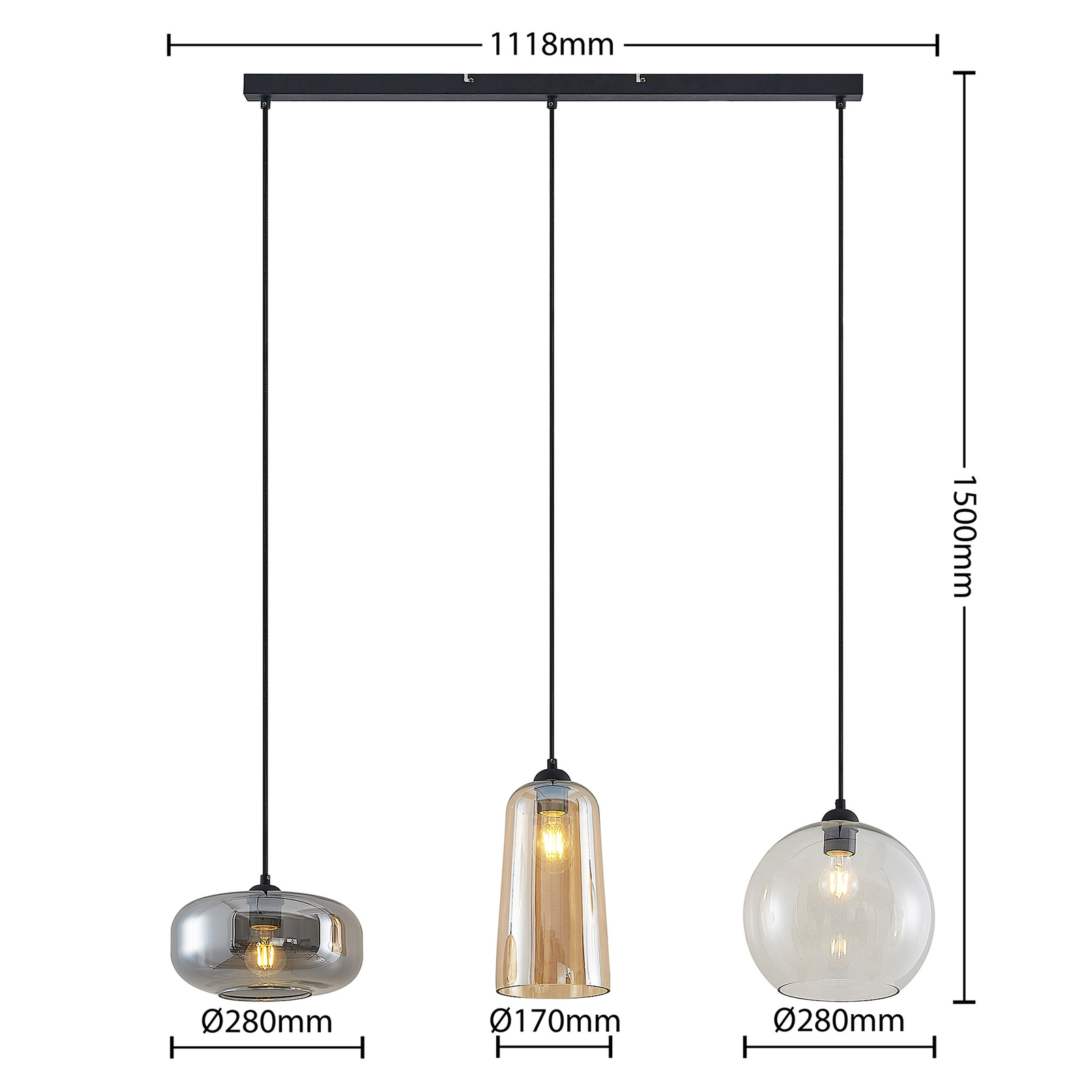 Lucande Wilja -riippuvalo Lasia, Kolmivärinen - Image 3