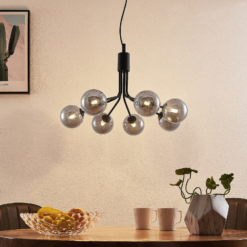 Lucande Wynona -riippuvalo, 7-lamppuinen Musta