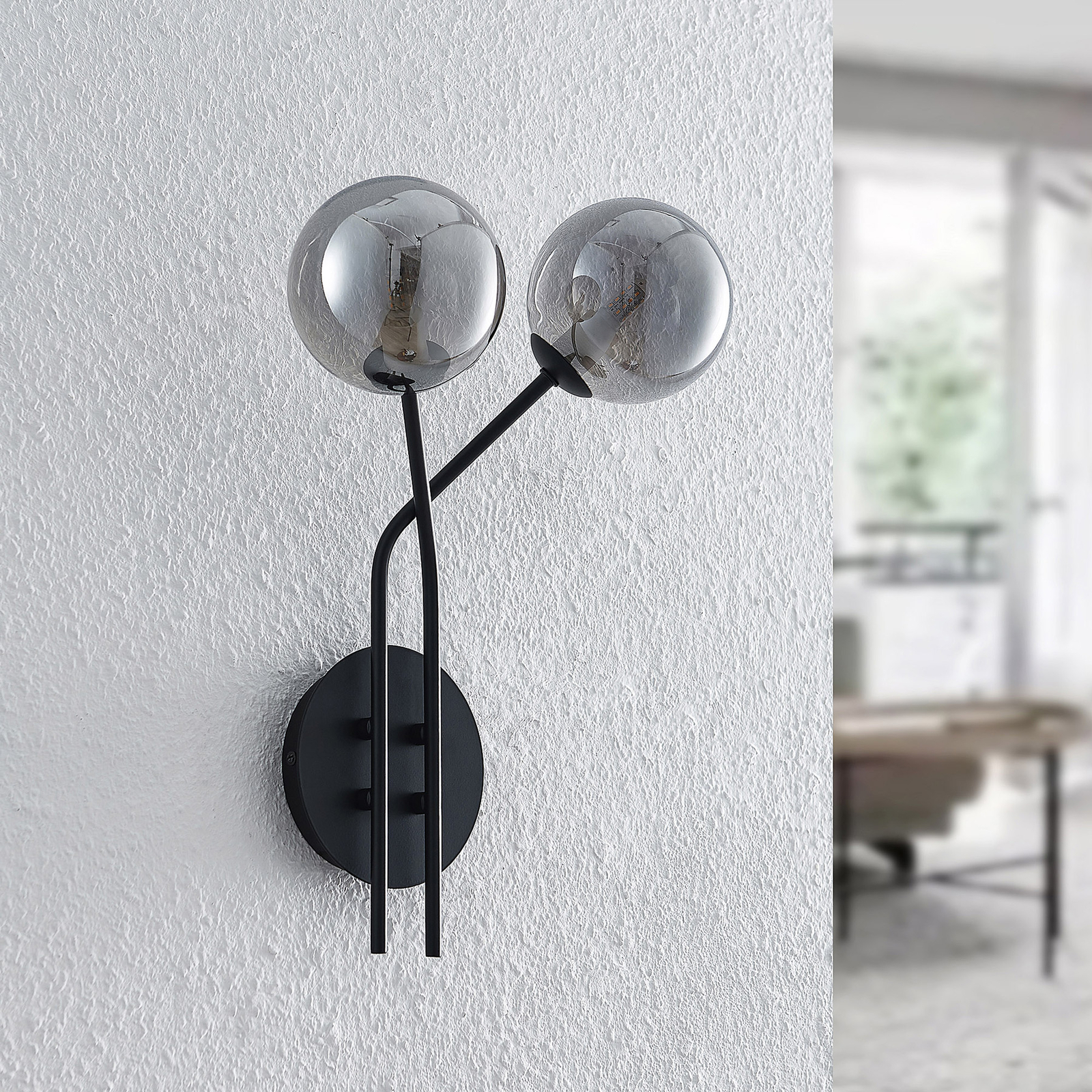 Lucande Wynona -seinävalaisin, 2-lamp., Musta - Image 2