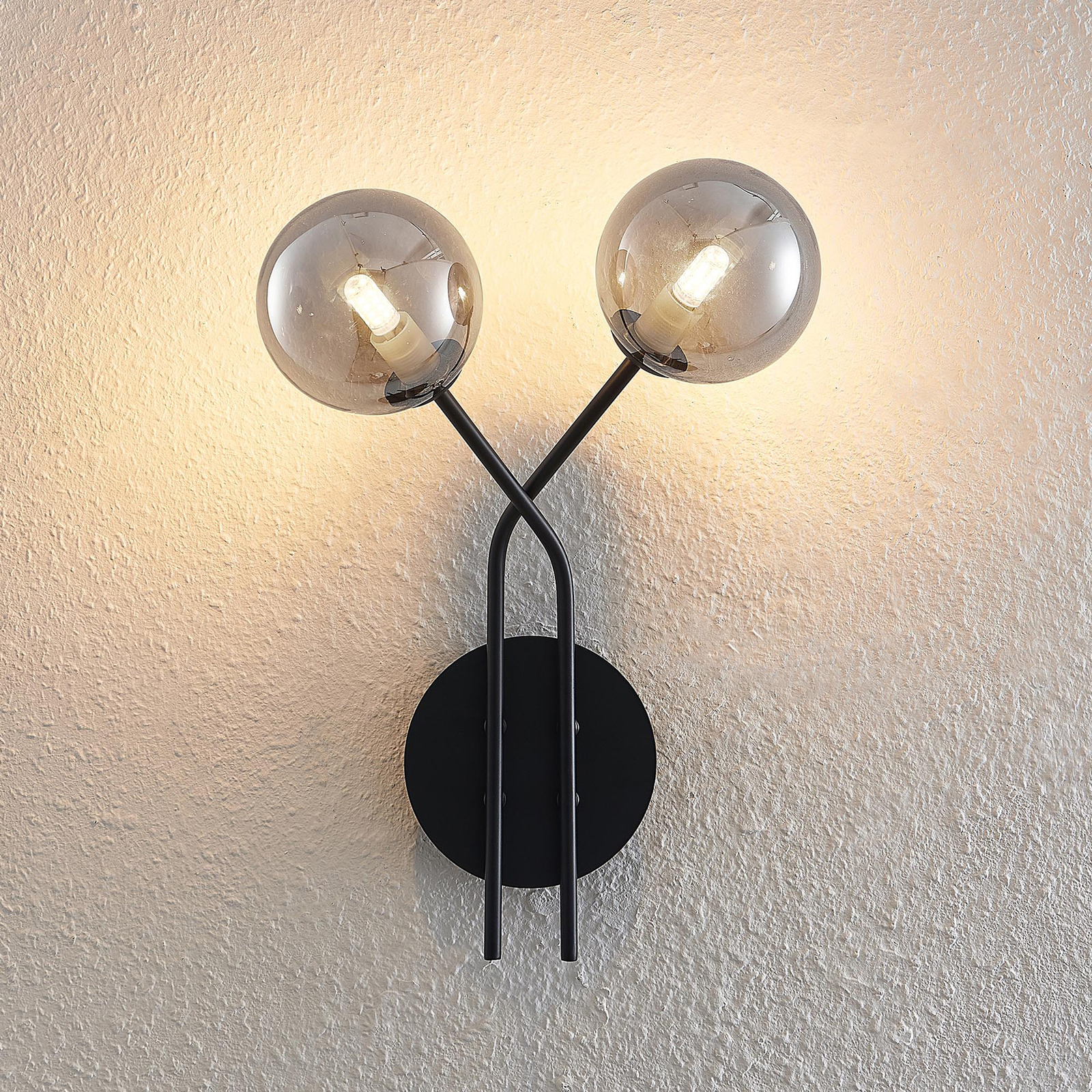 Lucande Wynona -seinävalaisin, 2-lamp., Musta - Image 6
