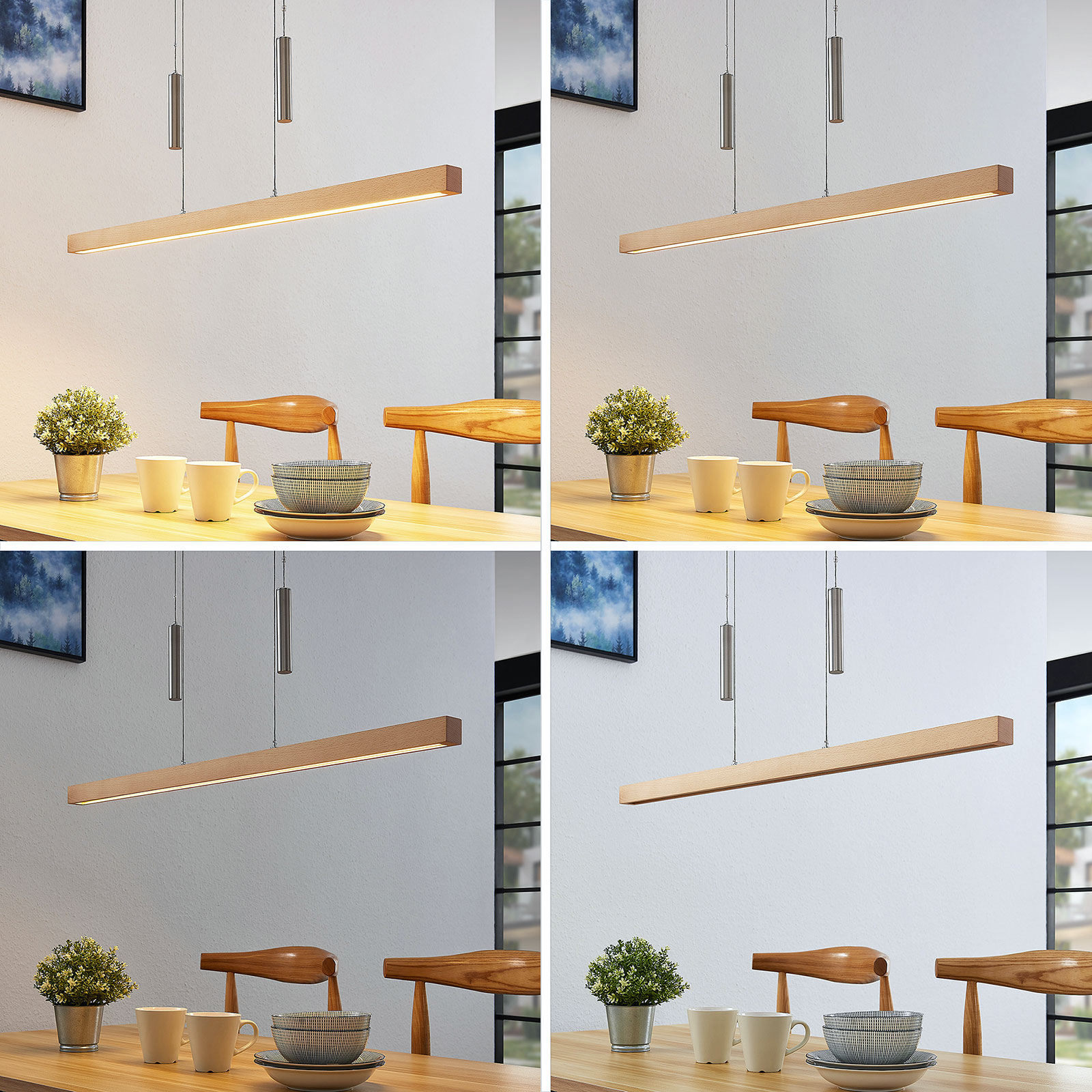 Lucande Puinen LED-tankoriippuvalaisin Pia, Pyökki - Image 3