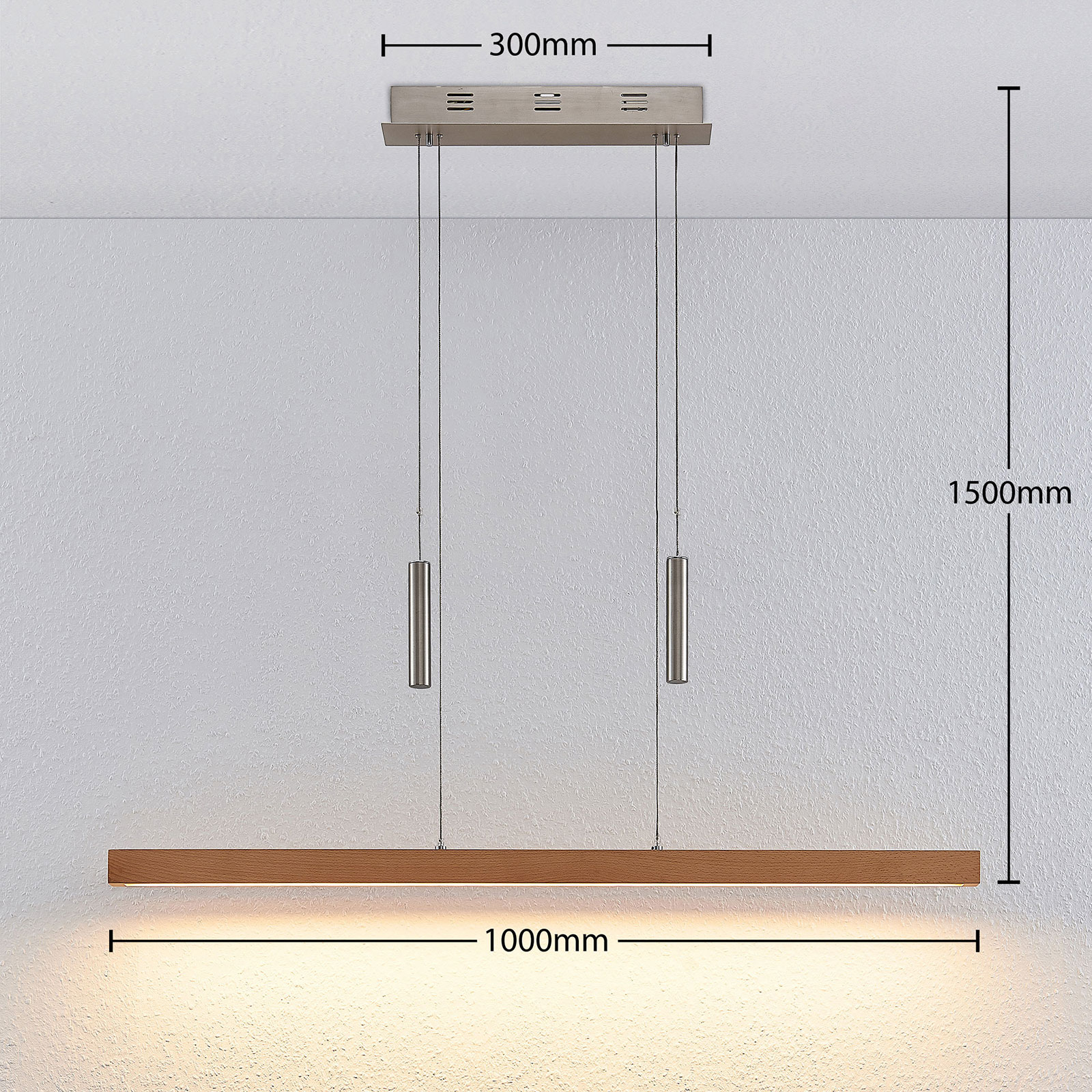 Lucande Puinen LED-tankoriippuvalaisin Pia, Pyökki - Image 4