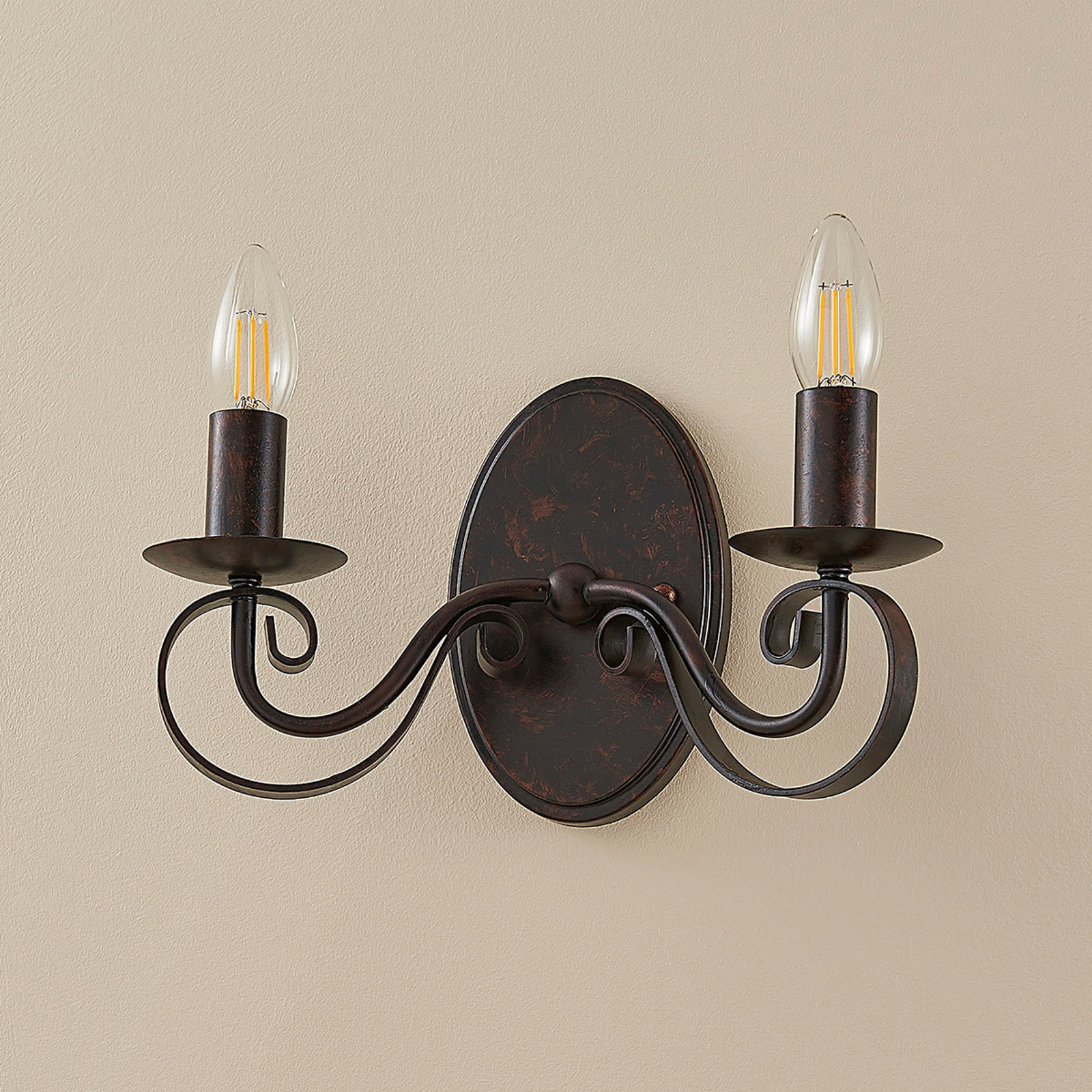 Lucande Ruosteenvärinen Seinävalaisin Caleb, 2-lamppuinen - Image 3