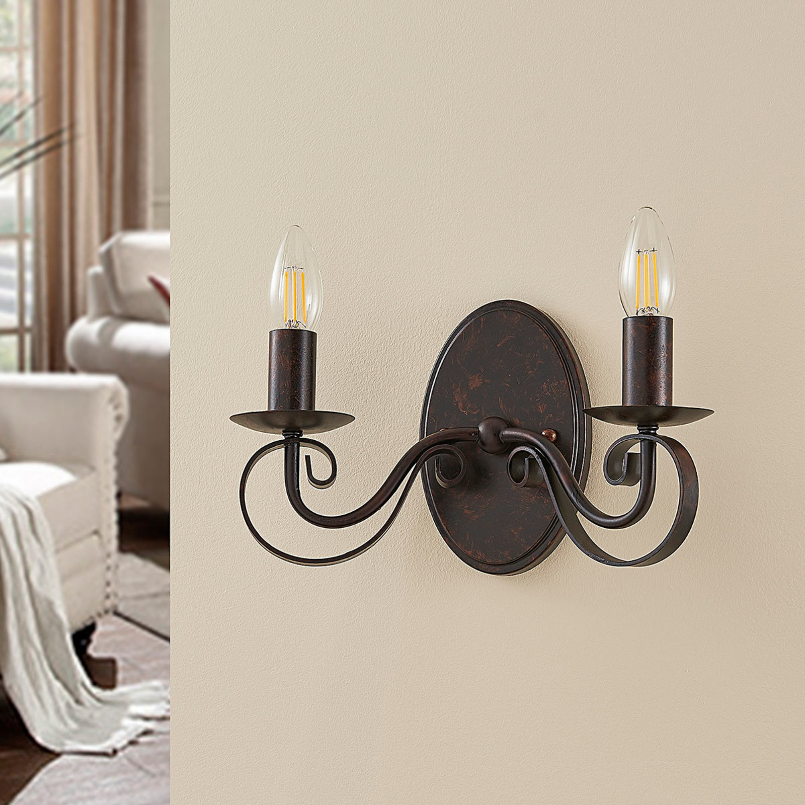 Lucande Ruosteenvärinen Seinävalaisin Caleb, 2-lamppuinen